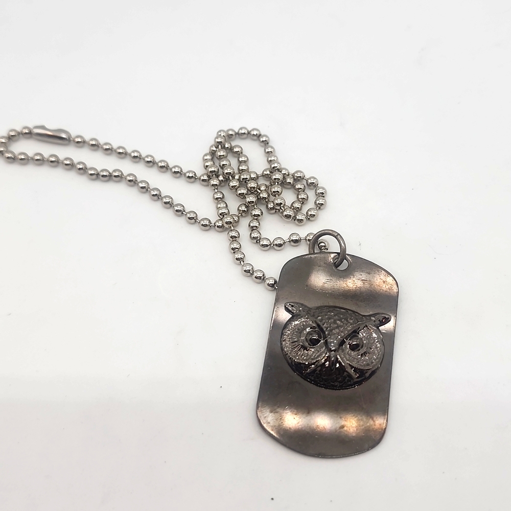 GUN METAL OWL DOG TAG